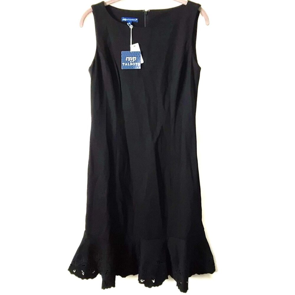 RSVP Talbots Fitted Fishtail Dress Embroidered Sz 4 Black Slvless Zip Dressy NWT